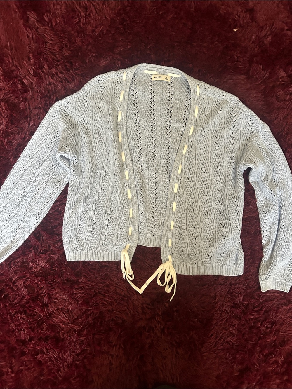Hollister Light Blue Open-Knit Tie-Front Cardigan